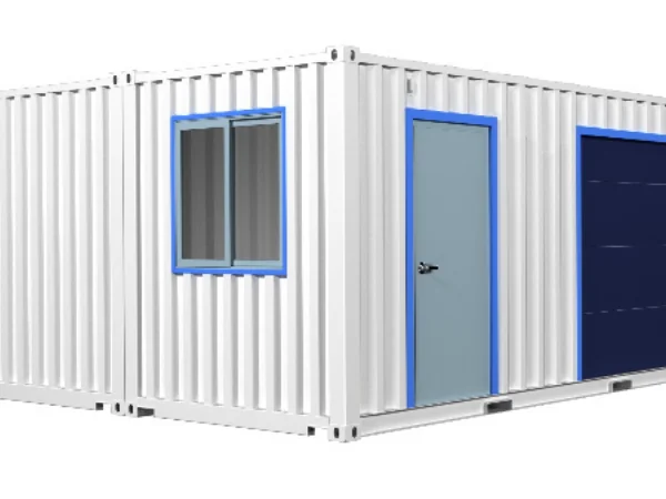 Garage prefabrique en containers maritimes 28-m² avec porte sectionnelle porte de service et fenetre