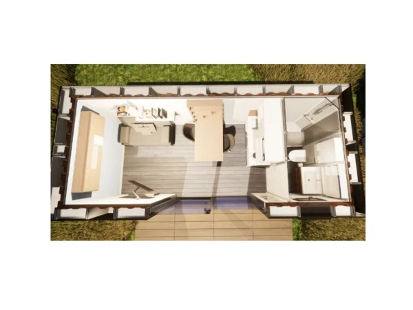 plan container aménagé en studio de 20 pieds